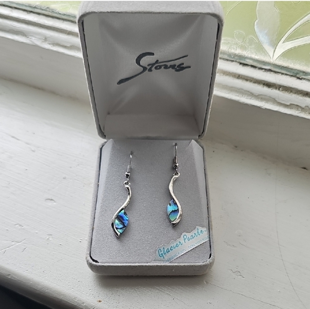 Silver and Blue Gemstone Dangle Earrings - Picture 2 of 2